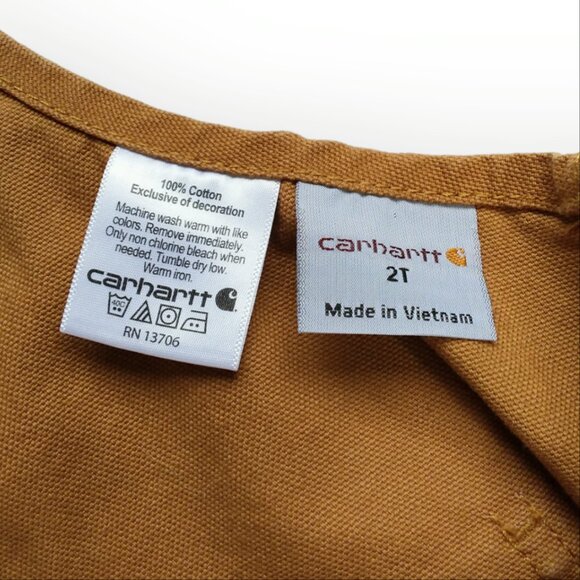 Carhartt Canvas Bib Overalls Toddler Size 2T Brown Double Knee Loose Fit Cotton - Picture 9 of 9